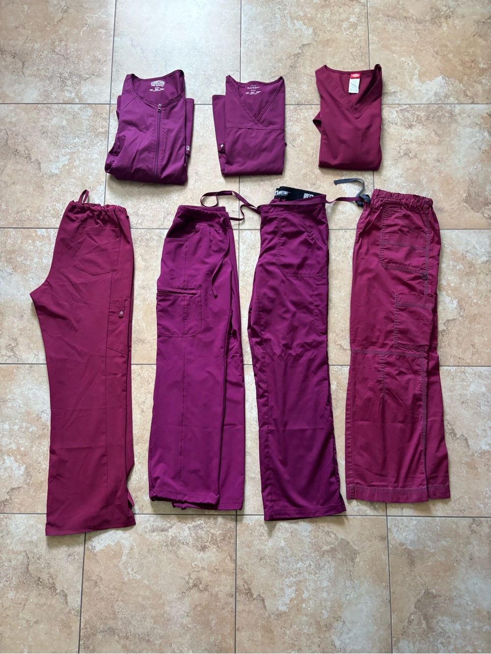 Women’s Burgundy Medical Scrub Pants & Tops Set